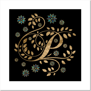 Luxury Golden Calligraphy Monogram with letter P Posters and Art
